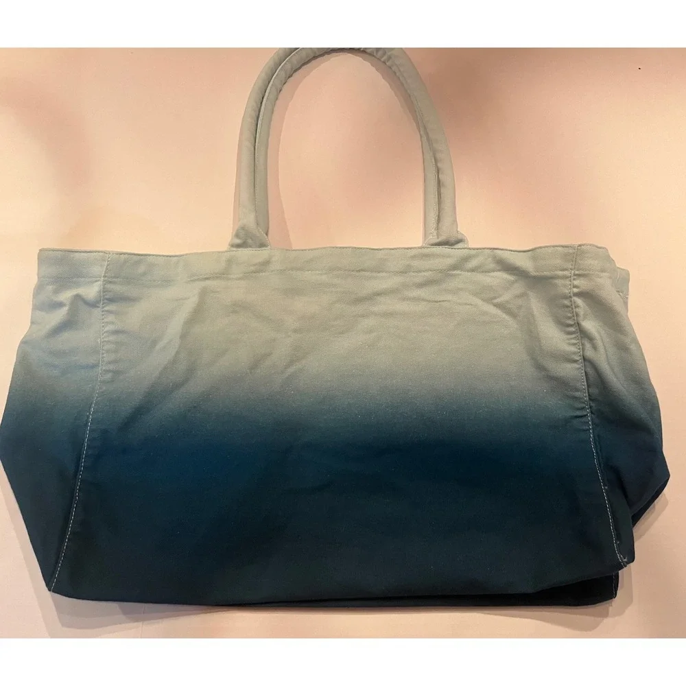 Athleta Tote Bag Gym Blue Ombre Large Canvas Shopping Bag‎ Travel
